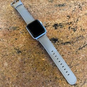 Apple Watch Series 3 38mm with Grey Leather Band (GPS). WR 50M